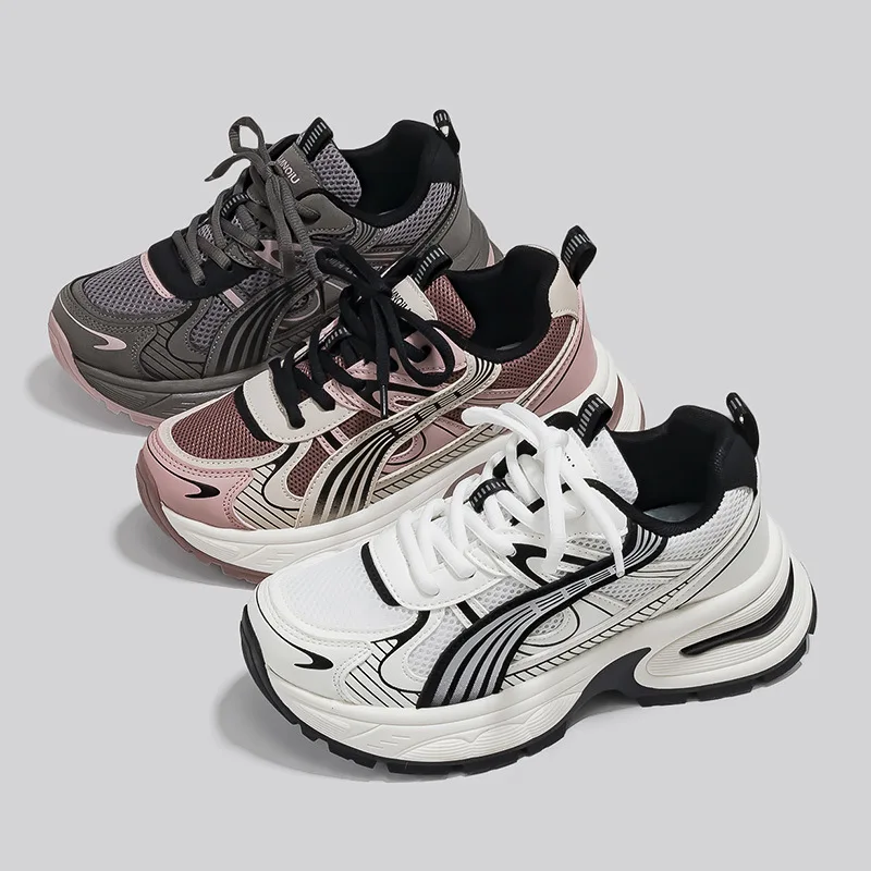 

Women Vulcanized Shoes with Breathable Mesh New Fashion Casual Height Increasing Thick Soled Sports Dad Shoes