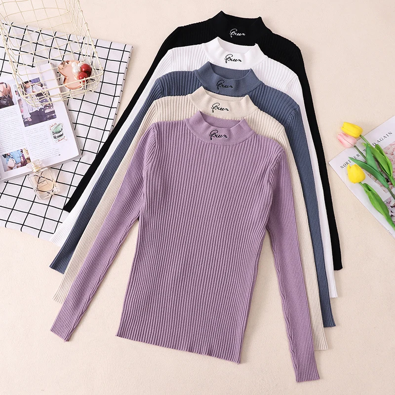 Turtleneck Thick Warm Women Autumn Winter Pullover Sweater High Elasticity Knitted Soft Jumper Long Sleeves Sweater Femme Top