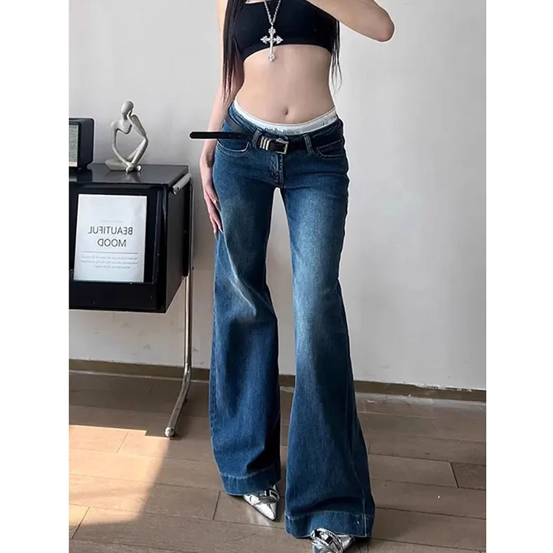 Spring New Women's Y2K Street Style Low Rise Jeans American Retro Slim Fit And Slimming Flared Pants Fashionable Women's Pants