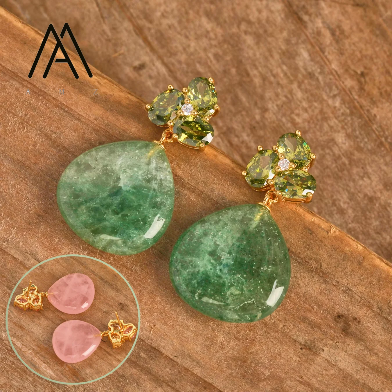 

Crystal Teardrop Stud Earrings Green Strawberry Gold-Plated Jewelry Luxury Pendant Earring Women Wedding Accessory for Lady
