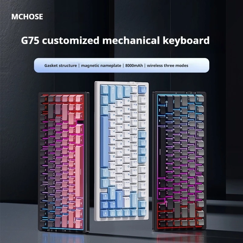 

Mchose G75 Pro Mechanical Keyboard Wireless Tri-Mode Hot Swap Gasket Structure Customized Gaming Keyboard Pc Gamer Accessories