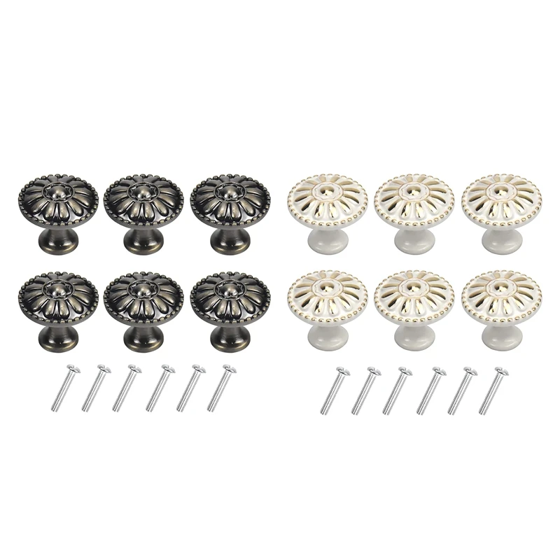 6 Pcs Cabinet Knobs 22Mm Round Vintage Drawe Kitchen Dresser Pull Handles