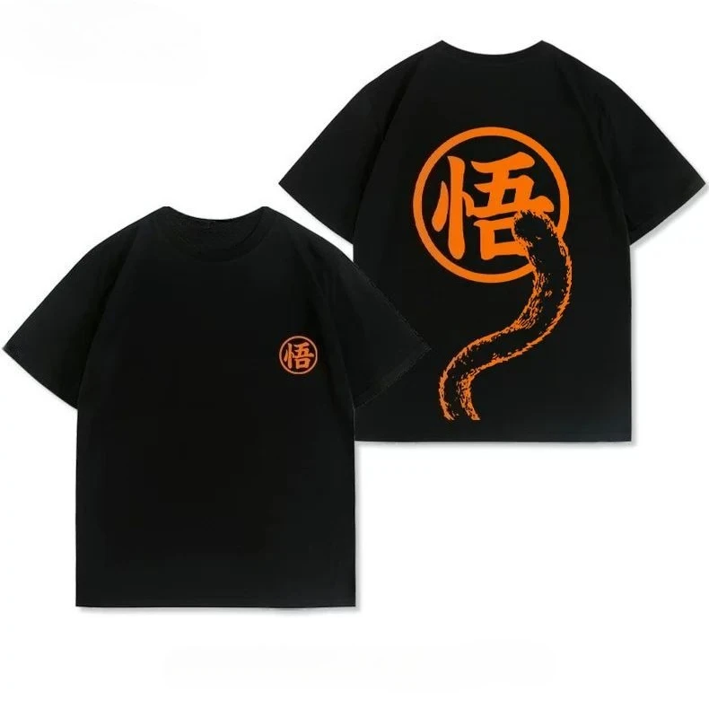 Vintage Anime Print Dragon Ball Goku Master Roshi T-Shirt, American Style Cotton Loose Top for Men