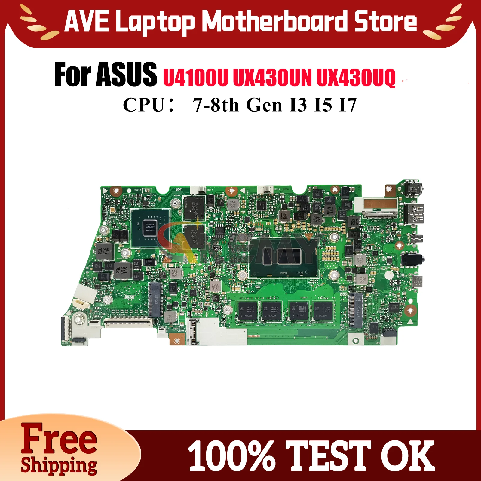

UX430UN Материнская плата для ноутбука ASUS ZenBook U4100U UX430U UX430UQ UX430UN Материнская плата для ноутбука с процессором I3 I5 I7 100% тестирование OK stk