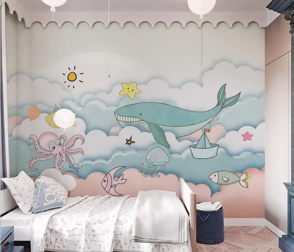 

Custom cartoon ocean whale wallpaper for children's room TV Background Wall Painting wallpapers Living Room Hotel Mural Decor