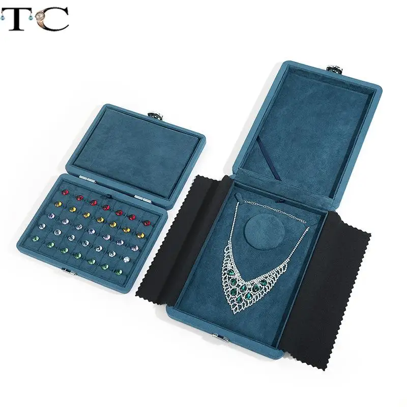 Jewelry Case Loose Diamond Box High-End Suede Chain Box Exhibition Gem Necklace Pendant Box Leather Jewelry Storage Box