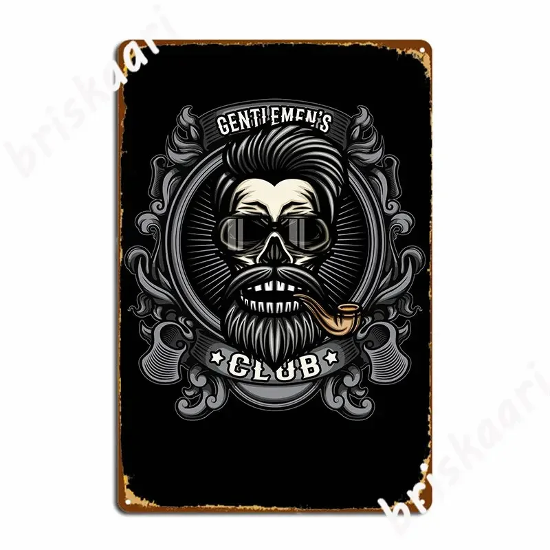 Gentlemens Smoking Club Pipe Smoker Skull Metal Sign Club Bar Designing Wall Mural Mural Painting Tin Sign Posters