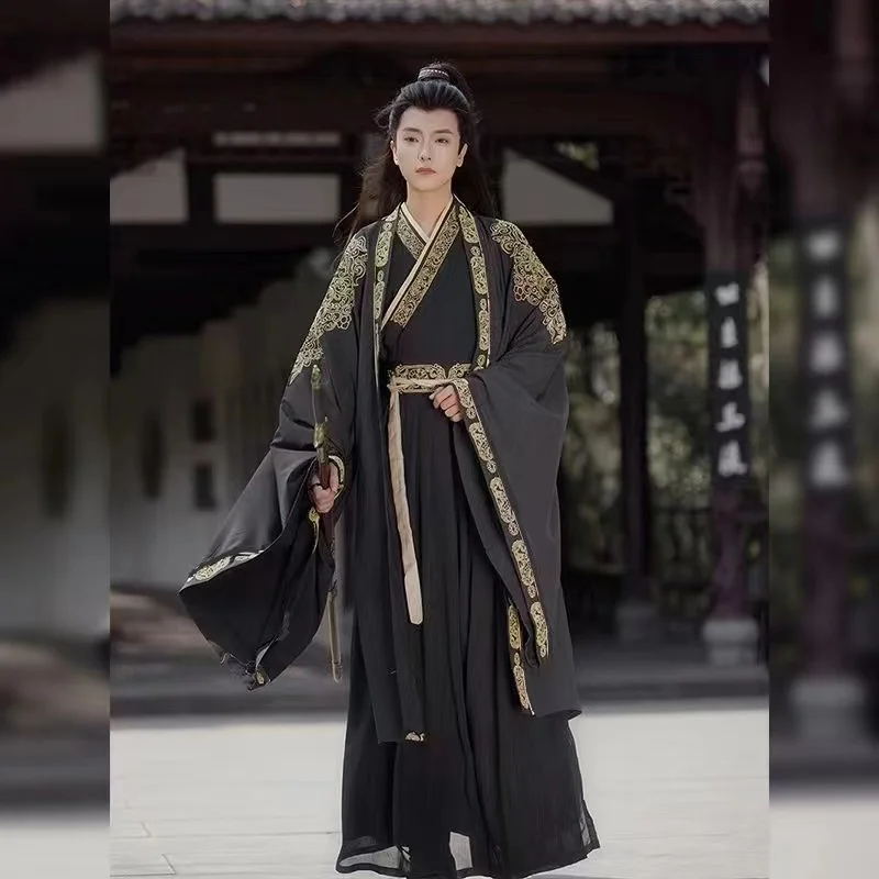 Satu Set gaun Hanfu bordir antik pakaian Cosplay Kerajaan kuno tertinggi Niche periode Weijin Tiongkok tradisional pria