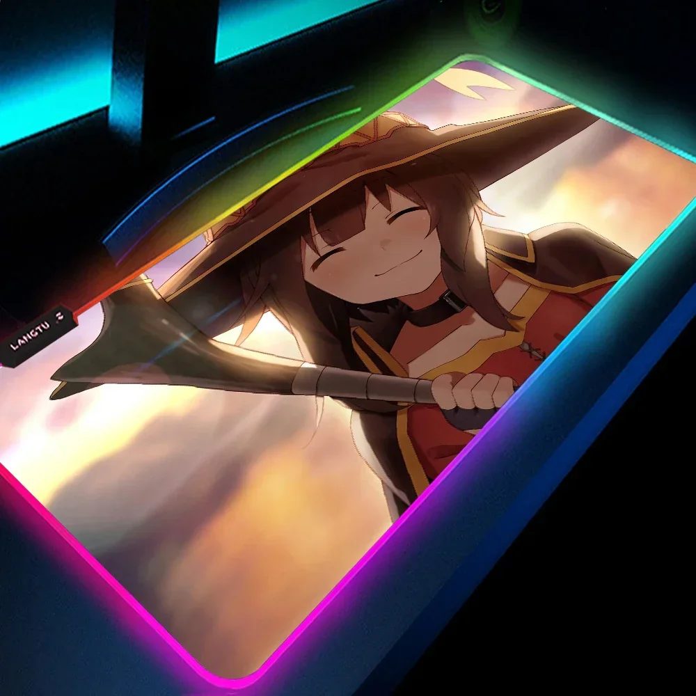

Mouse Pad Anime Konosuba Desk Mat Desk Protector Mat RGB Colorful LED Light Soft Large Memo Pad 350x600 Desk Pad Carpet Keyboard