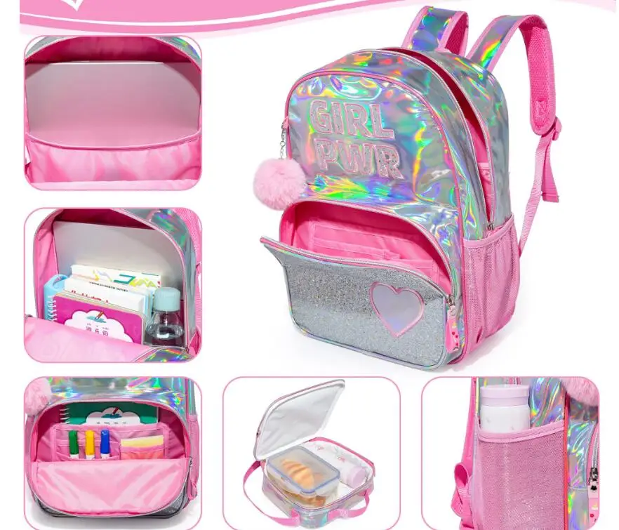 School Backpack and Lunch-Bag Set for Girls Preschool Elementary Bookbags for girl 3 in 1 School Bag with Lunch Bag Pencil Case