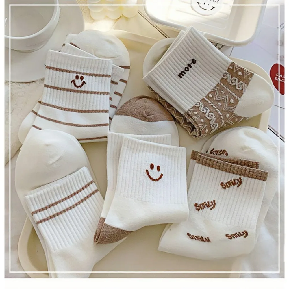 1/5 Pairs Women's mid length socks, autumn and winter trendy socks, trendy letter long breathable socks, sports anti odor socks