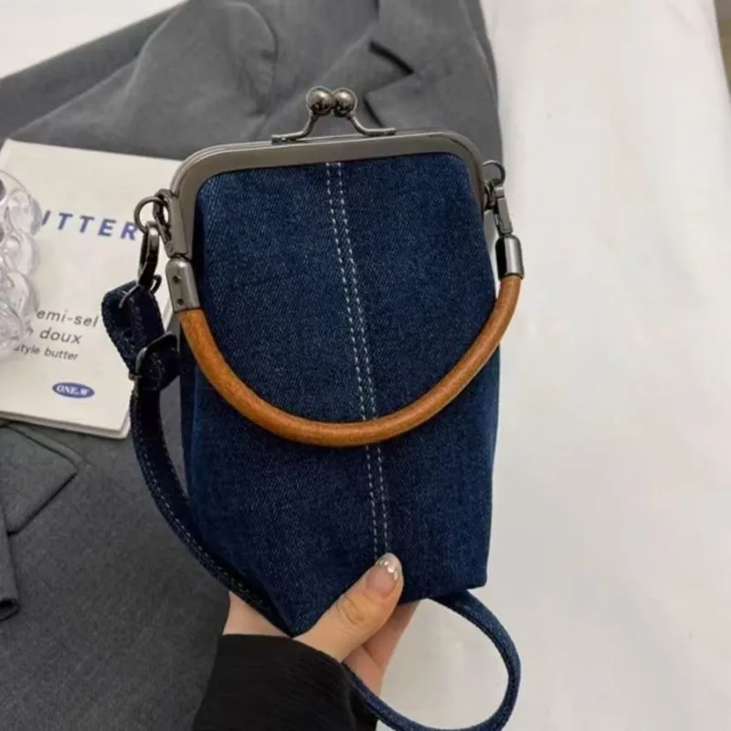 

Denim mobile phone 2024 crossbody bag new artistic handbag versatile commuting handmade women's bag mobile phone bag solid color