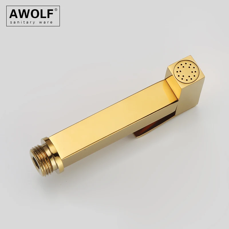 Awolf Titanium Gold Hygienic Shower Solid Brass Toilet Bidet Sprayer Set Square Shattaf Shower Head & Anal Shower System AP2108