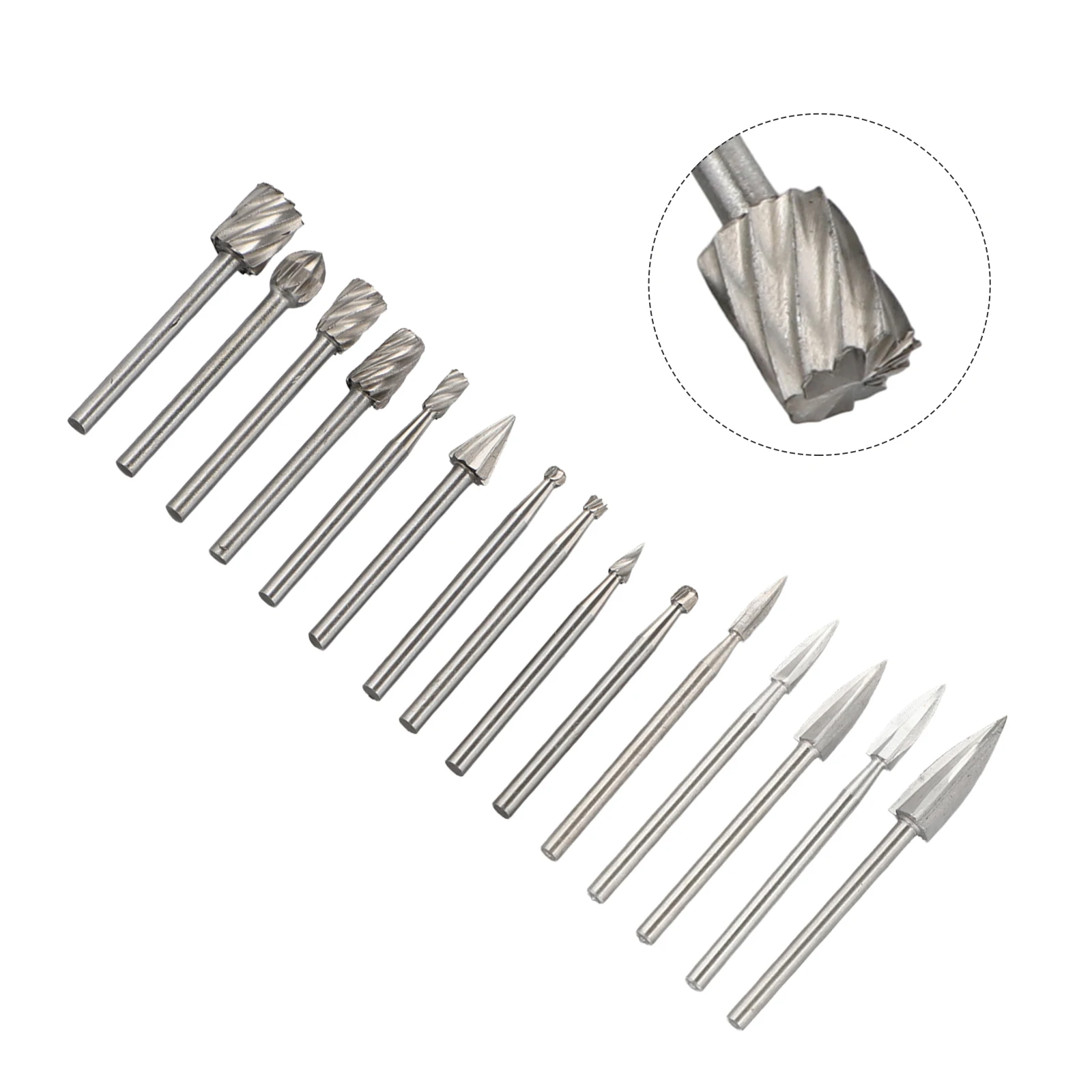 15pcs HSS Engraving Bits Wood Carving Drill Bit Set 1/8 Inch Shank High Speed Steel HSS Rotary Tool Accessories