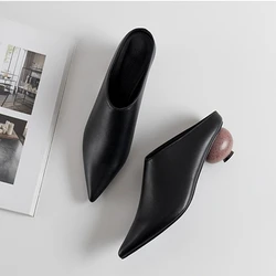2026 Spring Summer Pebble Heel Ball Heel Women Fashion Sandals Elegant Genuine Leather Elegant Comfy Ladies Shoe Female Egg Heel