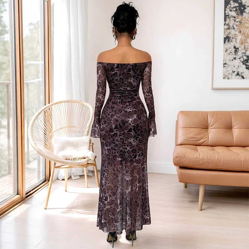 Dress Women Long Dresses Leopard Print Party Night Sexy Vestidos Off Shoulder High Waist Bodycon Club Elegant Y2k Streetwear
