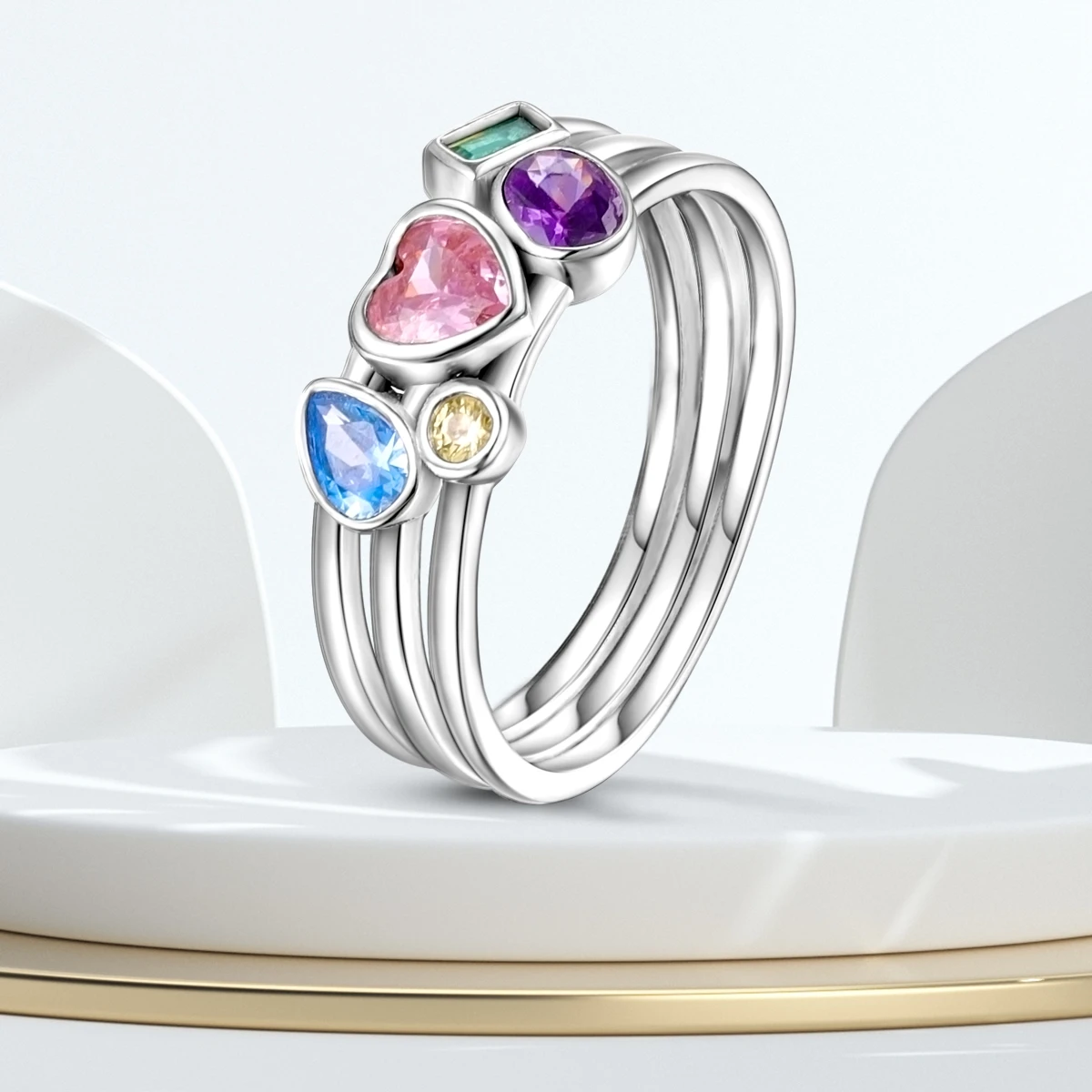 925 Sterling Silver Rainbow Colorful Zircon Closed Ring For Women Valentine\'s Birthday Fine Gifts Wedding Jewelry Accessories