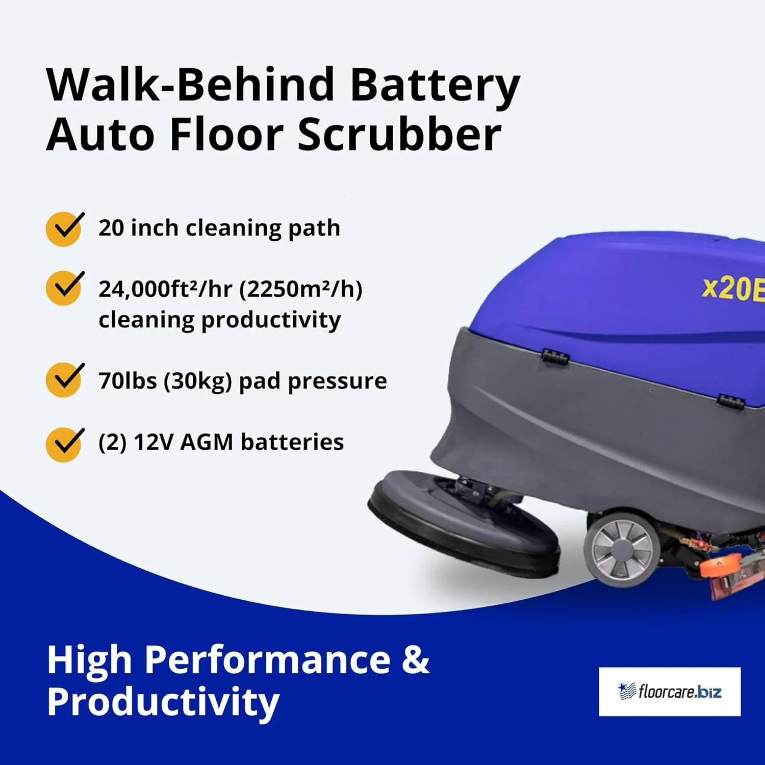 USA-CLEAN Commercial Auto Floor Scrubber Machine - Walk-Behind, Battery-Powered - 20
