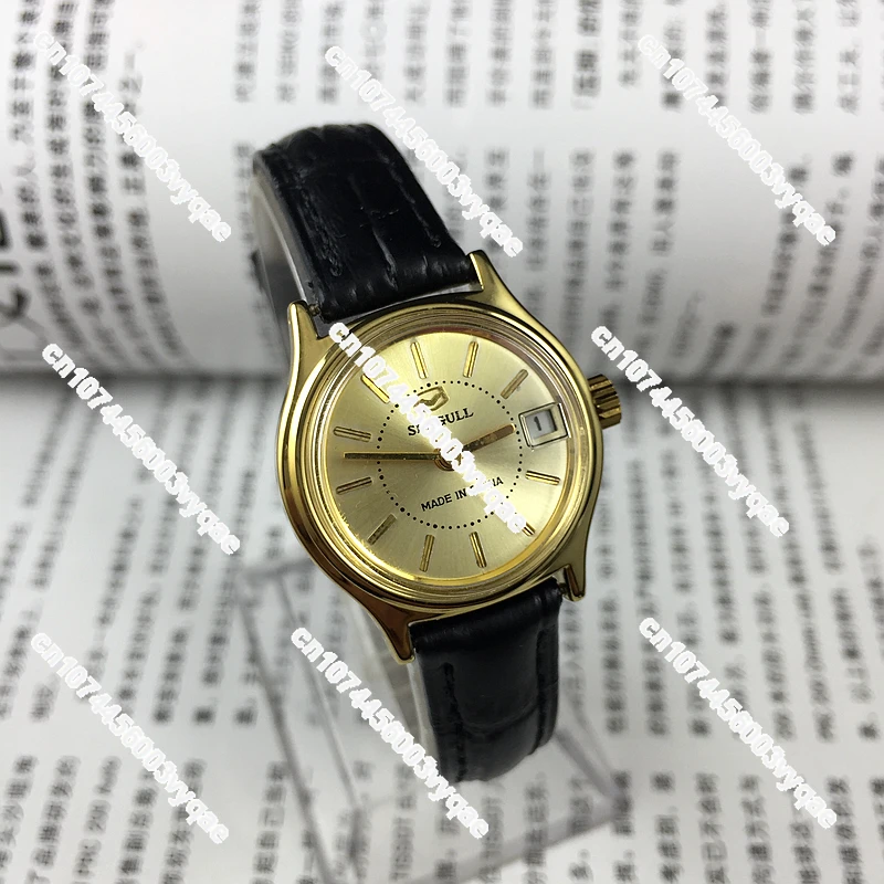 Original stock, yellow shell, yellow noodle nails, single calendar, manual mechanical women's watch, diameter 26mm