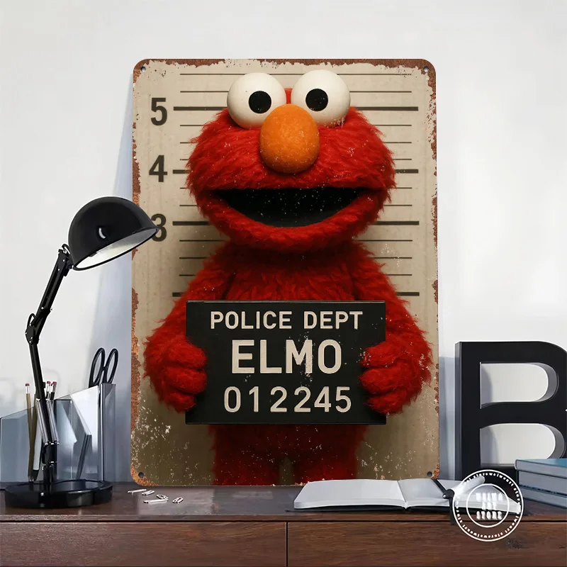 Elmo's Mugshot Tinplate Poster Customized Wall Art Retro Vintage Metal Signs for Fans Decor Room Decoration Gaming Custom Plate