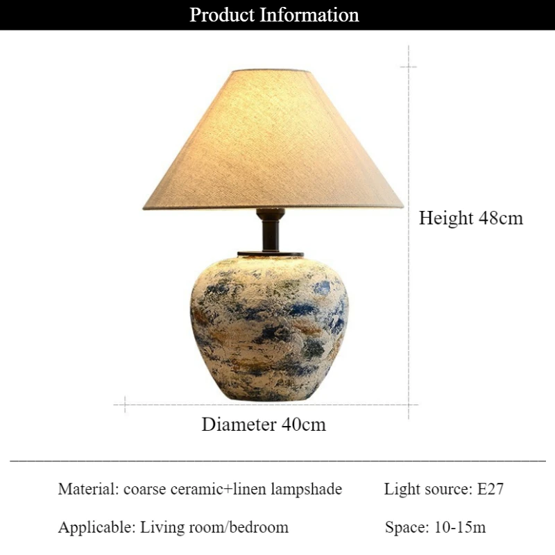 Japanese Retro Ceramic Desk Lamp for Bedroom Bedside Lamp Living Room Decor Home Study Lighting Fixture Fabric Lampshade Design