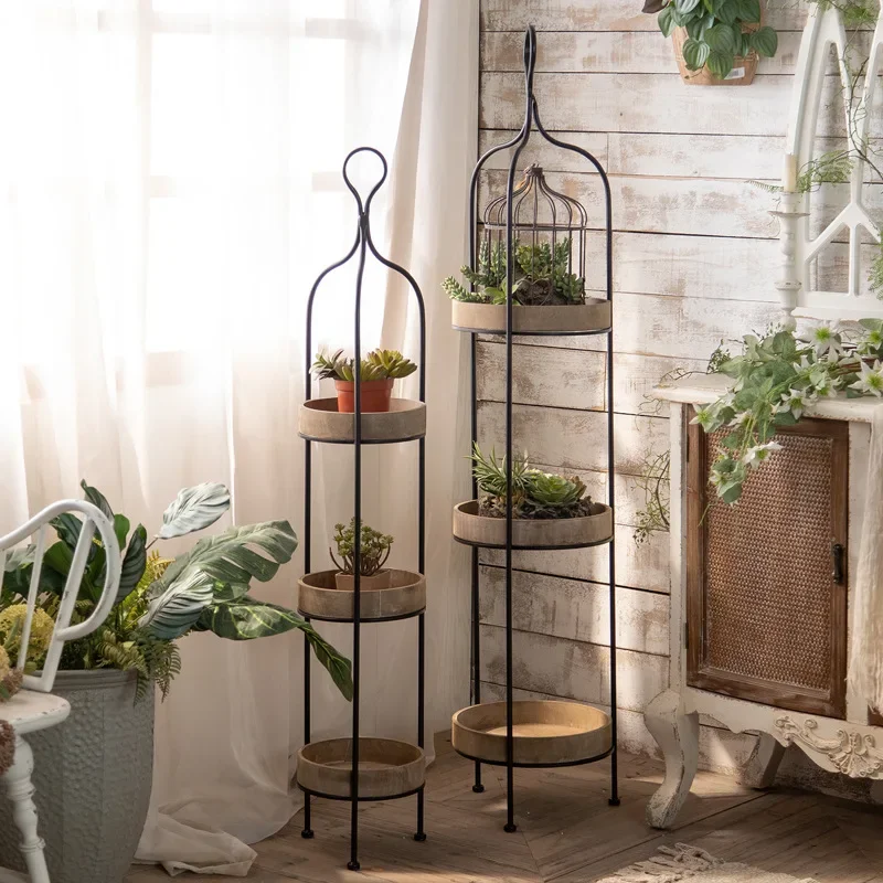 

Wrought iron flower shop balcony multi-layer flower stand B&B living room retro floor shelf pastoral pothos flower stand set