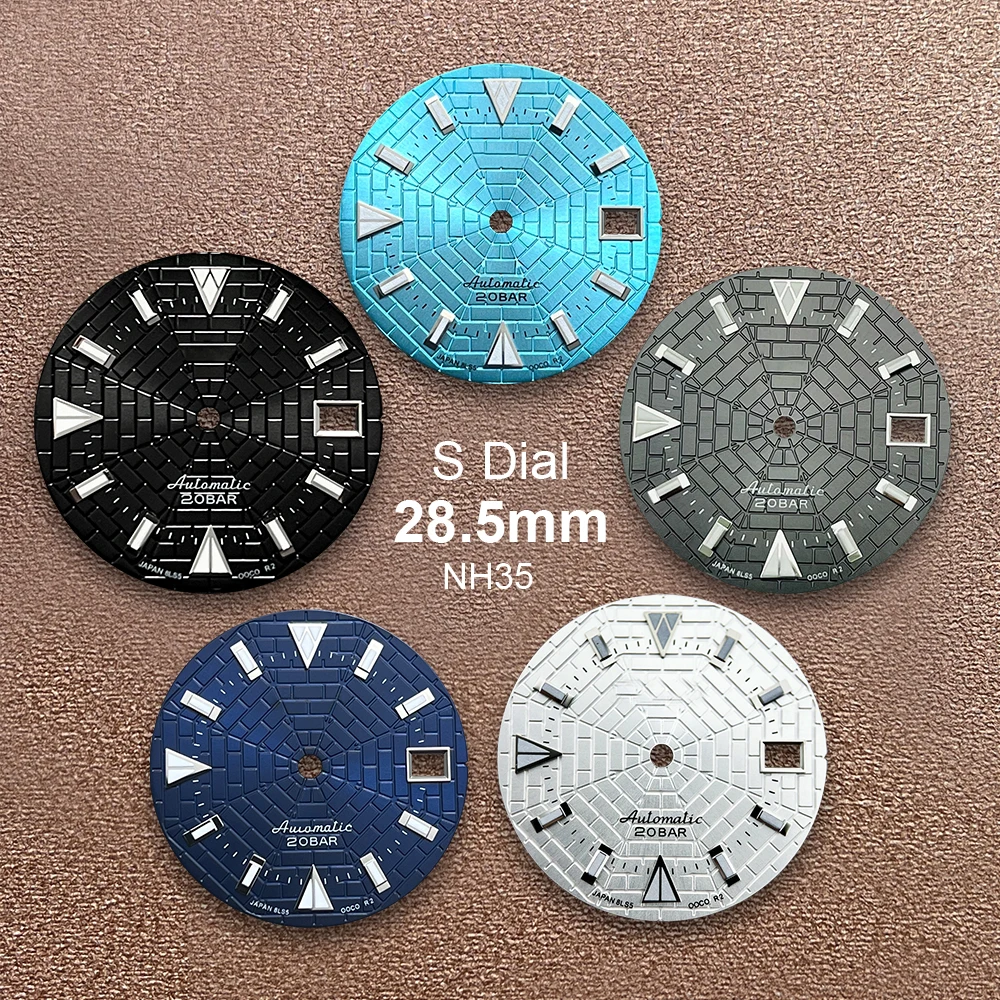 28.5mm S Logo NH35 Spider Web Dial Suitable For NH35/NH36 Movement Automatic Green Luminou Watch Modification Accessories