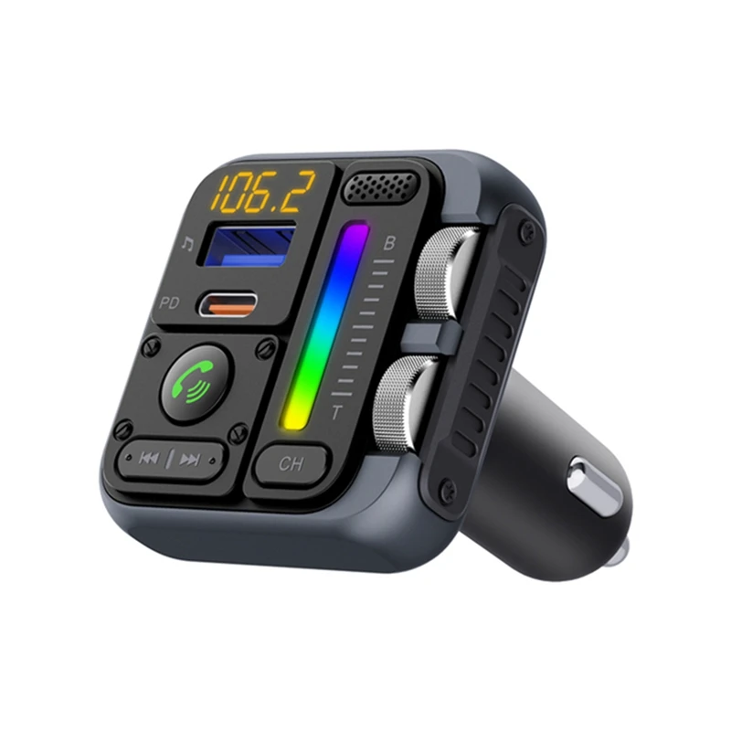 Bluetooth 5.3 FM Transmitter Car Adapter Car Charger 42W PD30W HIFI Sound Effect Wireless Hands-Free Call USB MP3 Player