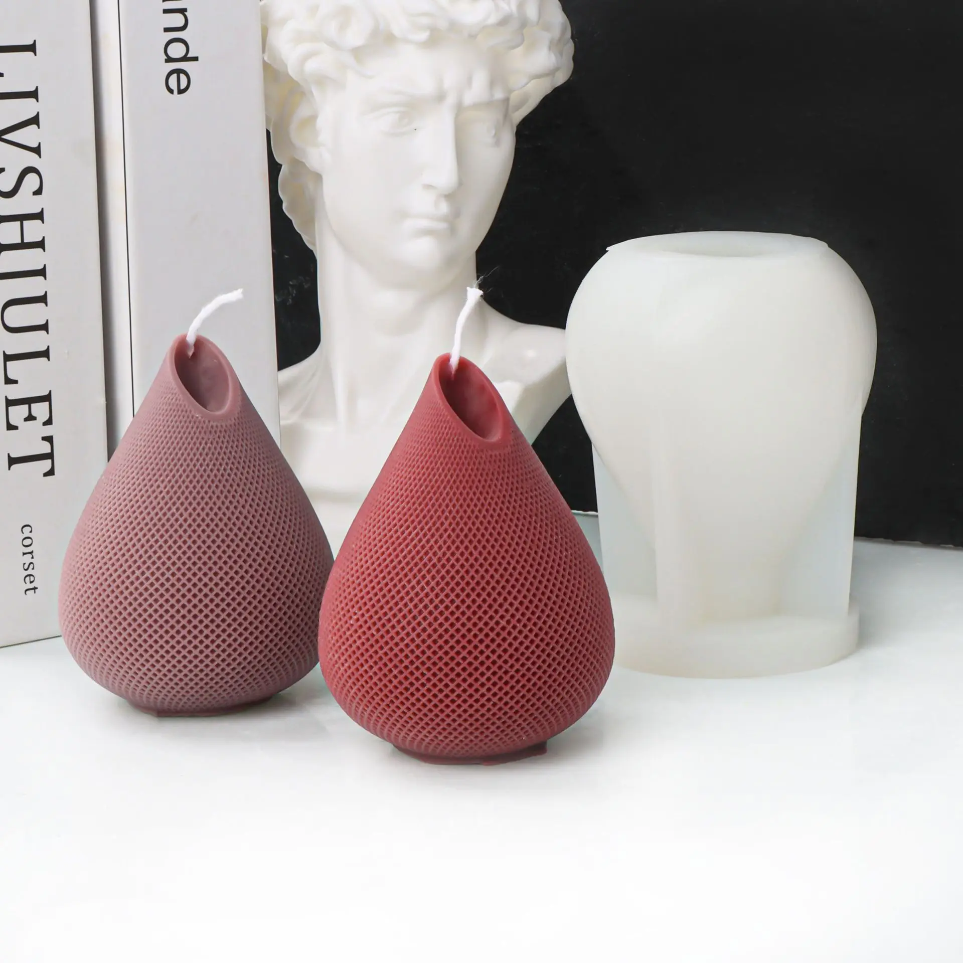 3D-Tropfenform-Silikonform für Kerzen, gerippte Gitterform in Birnenform für Wachs, DIY-Form für Kunstharz und Gips, Heimdekoration, Geschenk