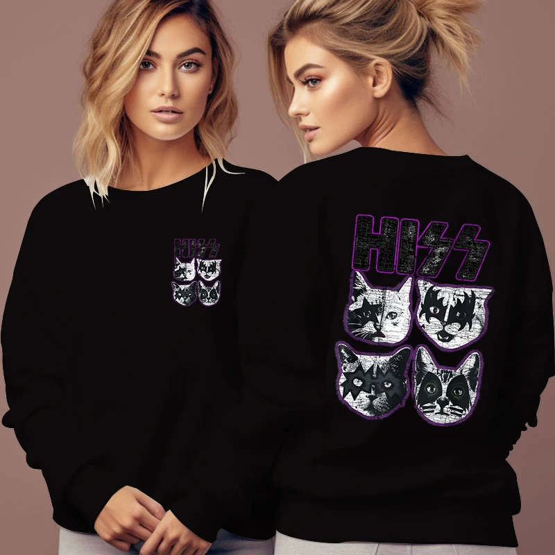 Rock and Roll Music Autumn Sweatshirt Women Music Cat Lover Classic Street Style Sweatshirts Unisex Vintage Rock and Roll Hoodie