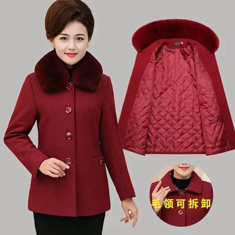 New Middle-aged Mother's Wool Blend Jacket Spring Autumn Large Size Short Outwear Women Fashion Solid Loose Woolen Coat 5XL