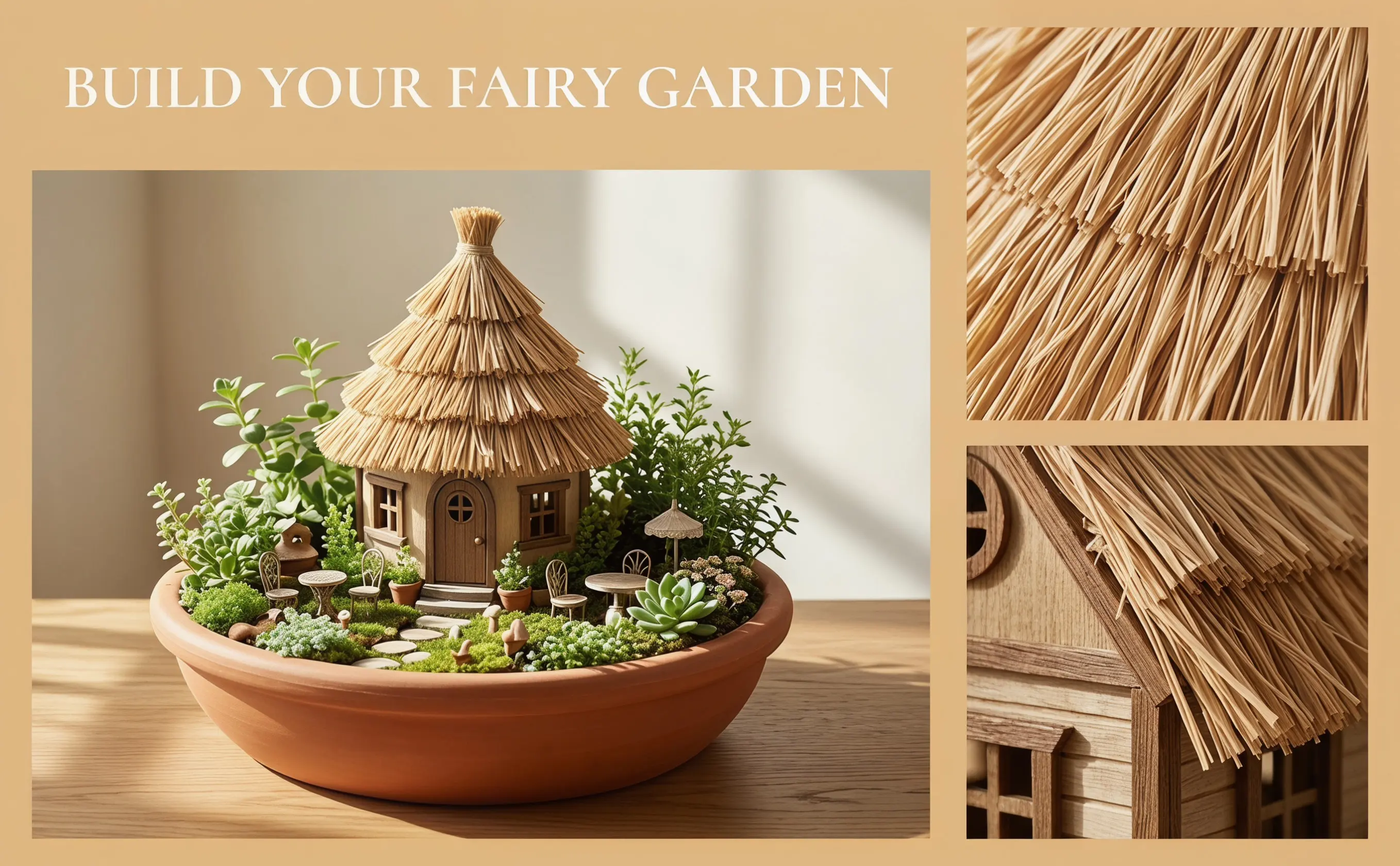 3Pcs Small Thatched Roof Roll Miniature Artificial Thatch Straw Roofing for DIY Crafting Diorama Architecture Seasonal