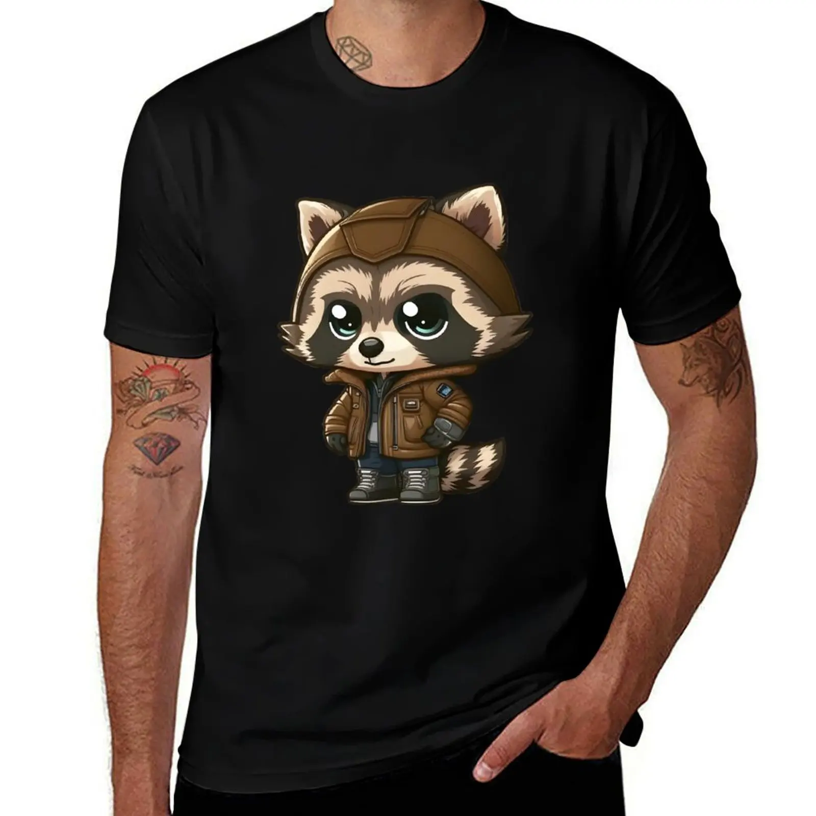 

Cool Raccoon in a Hooded Jumper BG T-Shirt man t shirts cotton funny t shirts cotton T-Shirt