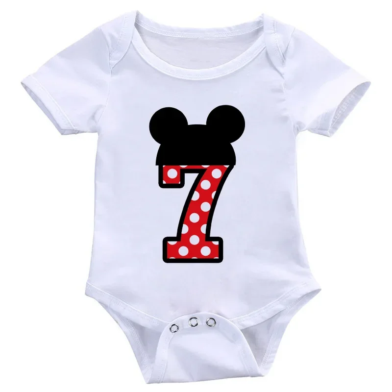 Letter Bow Cute Mickey Minnie Number 1-9 Print Baby Boy Girl Clothes Children Funny Rompers Infant Jumpsuit Ropa Bebe Playsuit