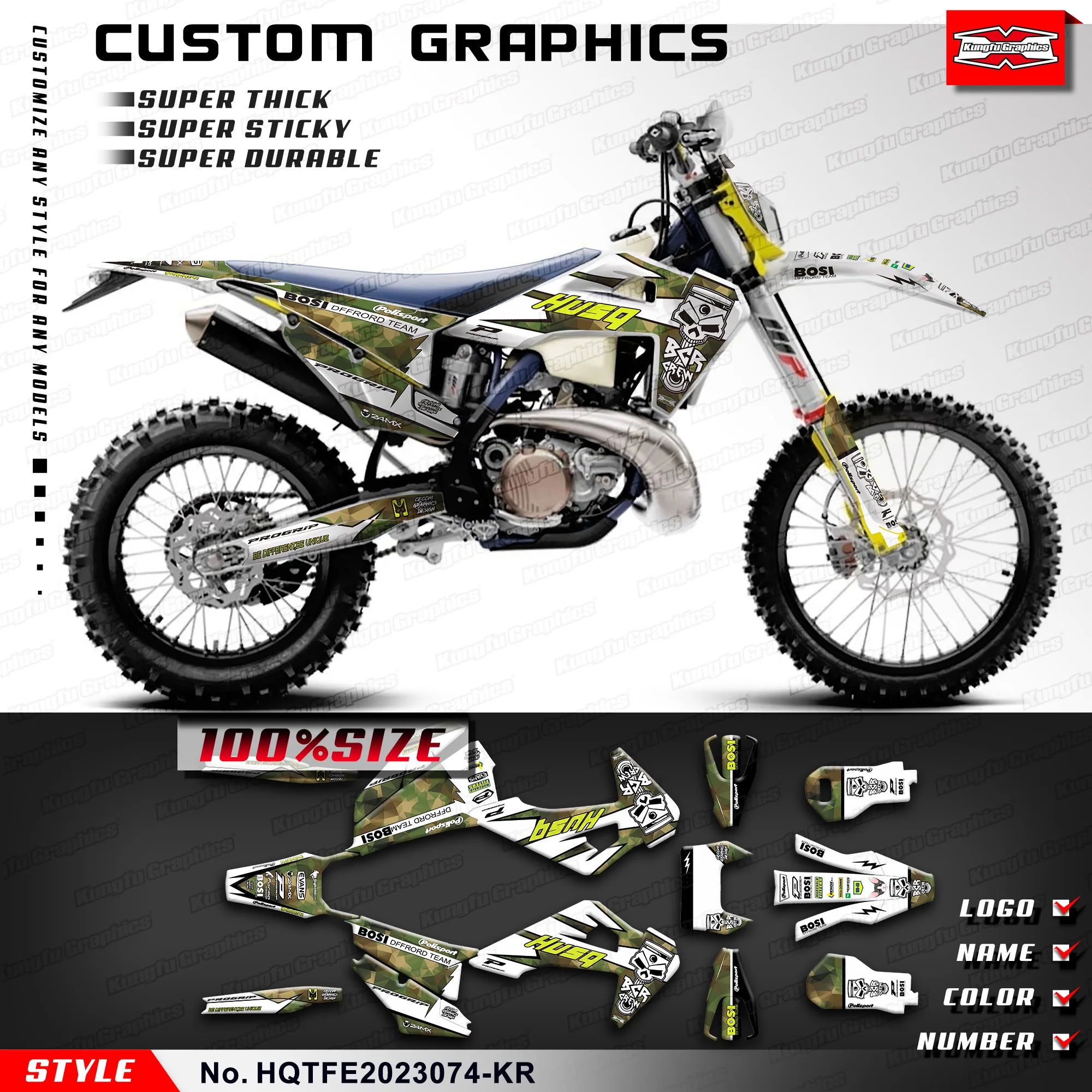 

KUNGFU GRAPHICS Stickers Complete Vinyl Wrap for Husqvarna TE FE TC FC TX FX FS 2019-2023, HQTFE2023074-KR