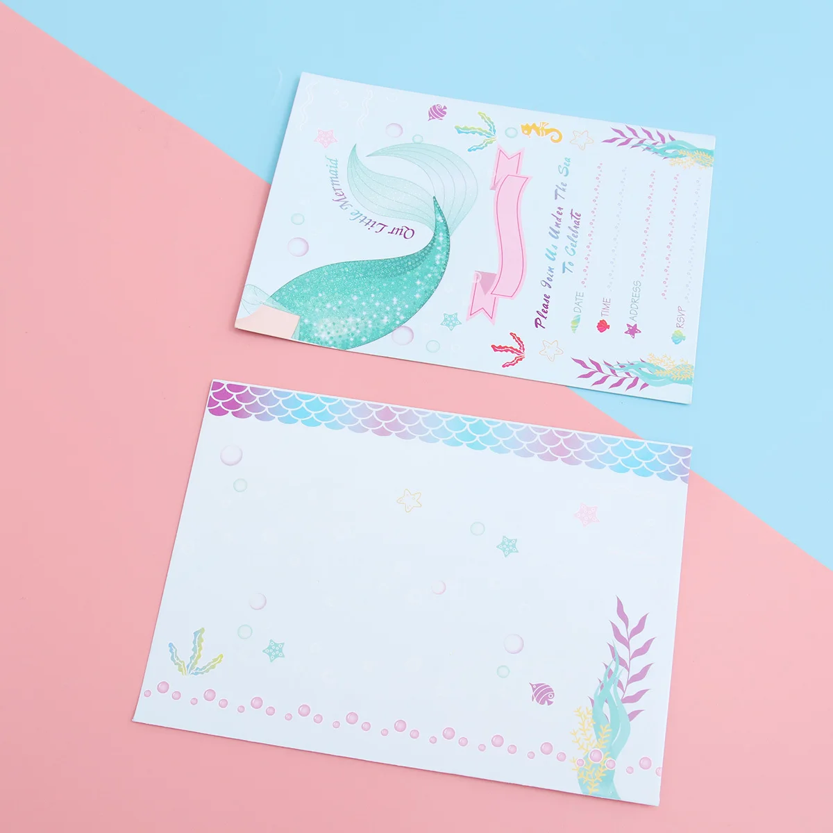 

24Sets Mermaid Invitation Envelope Cards Lightweight Paper Birthday Party Baby Shower Favor Decoration Mermaid Invitation Cards