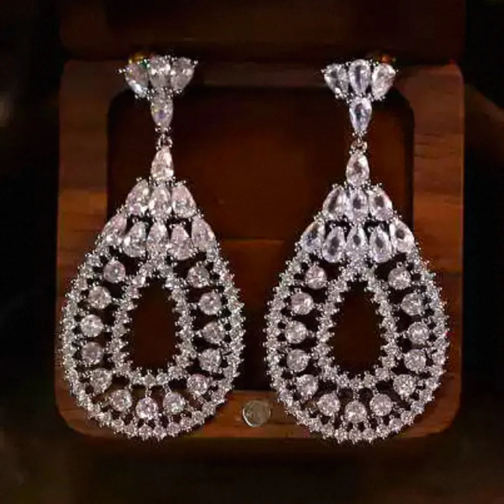 

Missvikki Charm Shiny New Luxury Skeleton Drop Earrings for Women Bridal Pendant Dangling Earrings Party Wedding Jewelry Gifts