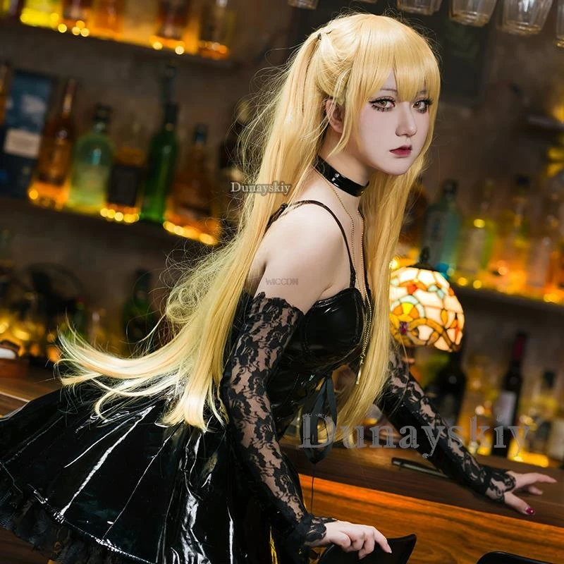 Cosplay Anime Misa Amane Costume Faux Leather Sexy Black Lolita Dress Wig Set Halloween Clothes Cosplay Costumes