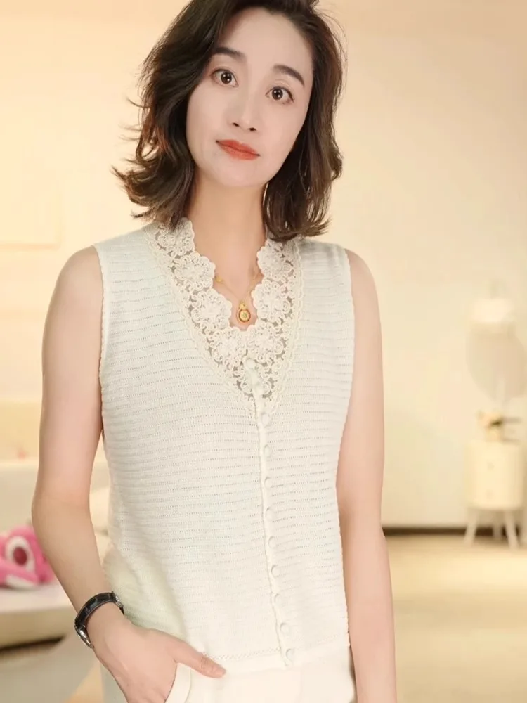 

Вязаный крючком кружевной кардиган-жилет с одной пуговицей для женщин, летний, 2025, корейский стиль, прямой крой, премиум-класс