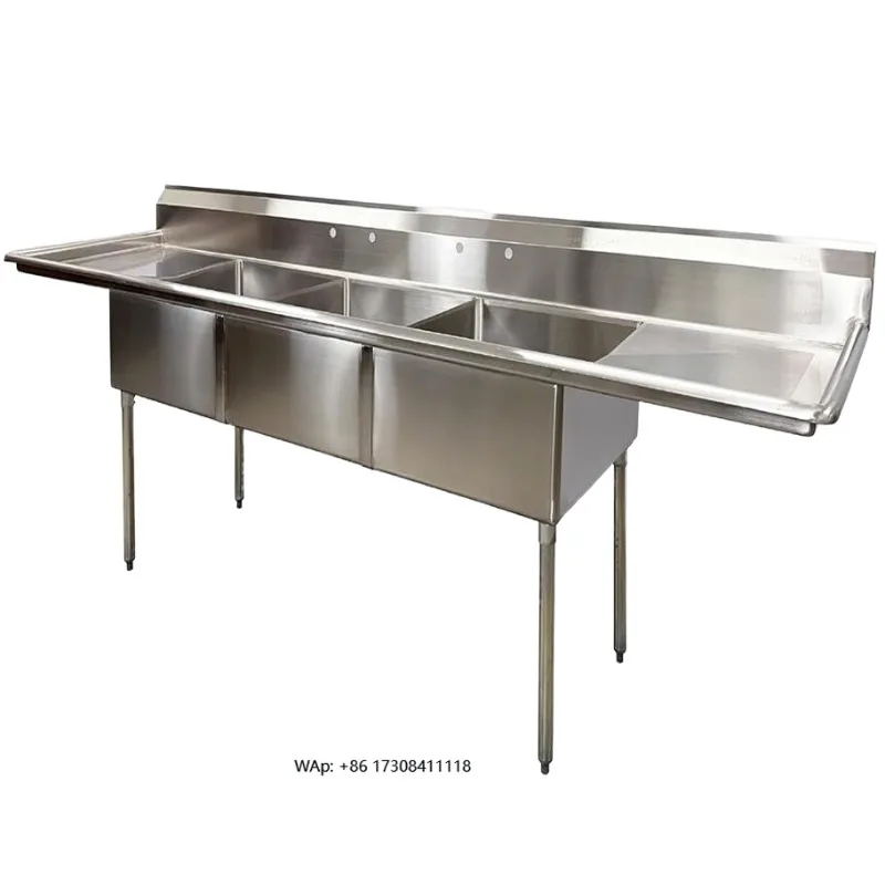 OEM American-style Stainless Steel High-efficiency Cleaning Sink with Draining Platform, Kitchen Dishwashing Sink.