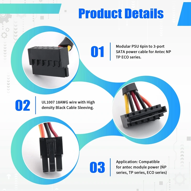 

Top-Rated 6Pin to 3-Port SATA Power Cable 18AWG Wire 80cm for ECO Series