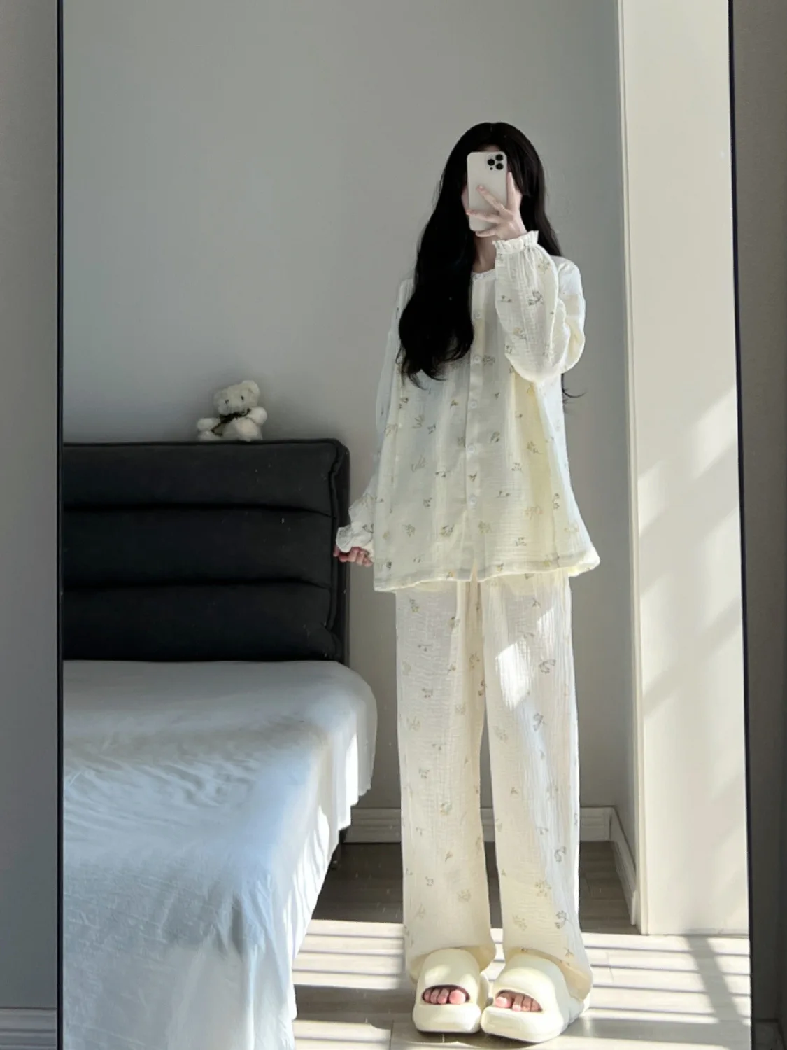 

Spring Autumn Women's Spwear Set Long Sve Floral Print Comfortable Home Clothes Two-Piece Suit Polyester Fiber round Ne