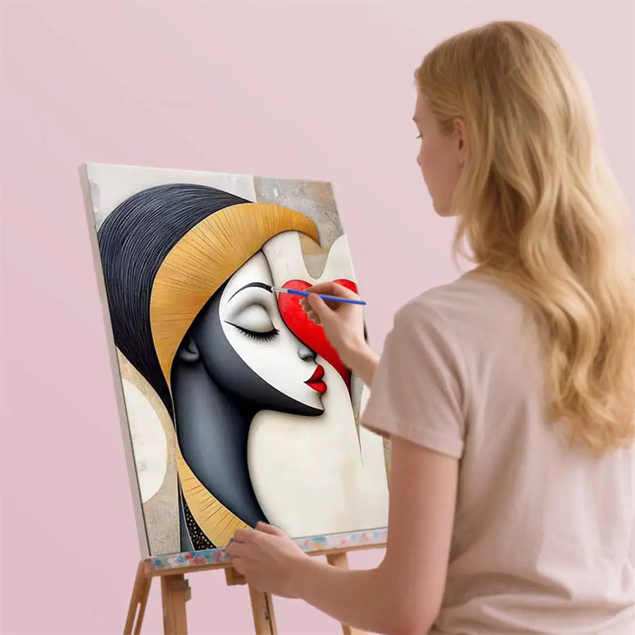 HUACAN مجموعات الطلاء حسب عدد امرأة أنيقة مجردة صورة القلب الأحمر DIY بها بنفسك النفط اللوحة أرقام Artcraft Handpaint ديكور المنزل #4