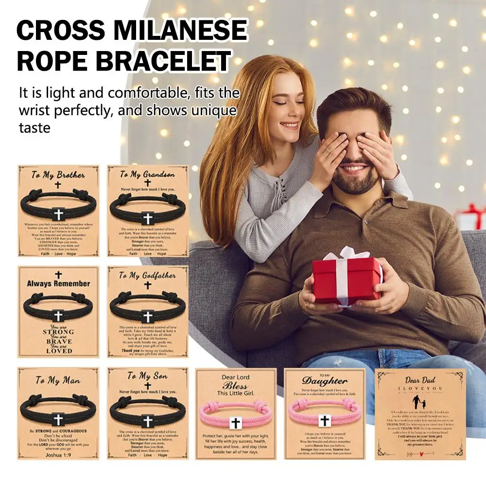 Gelang Salib Tali Kepang Gelang Yesus Gelang Kristen Dapat Disesuaikan Gelang Religius untuk Ulang Tahun Pembaptisan Kristen K1X9