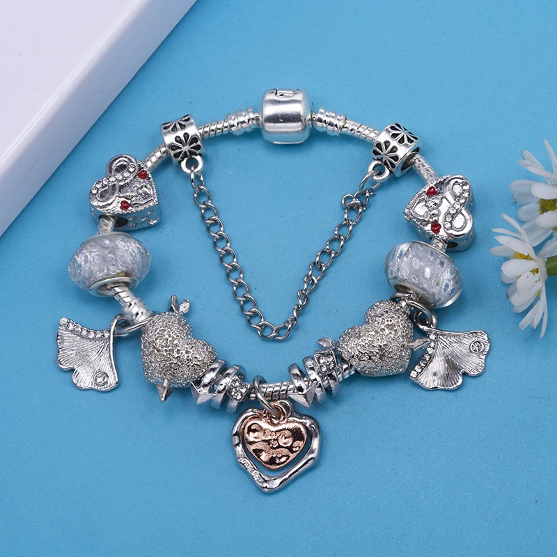 حار بيع الفضة تصفيح سحر سوار الحب الأبدي عيد الحب الحب الخرز DIY ثعبان سلسلة للنساء مجوهرات