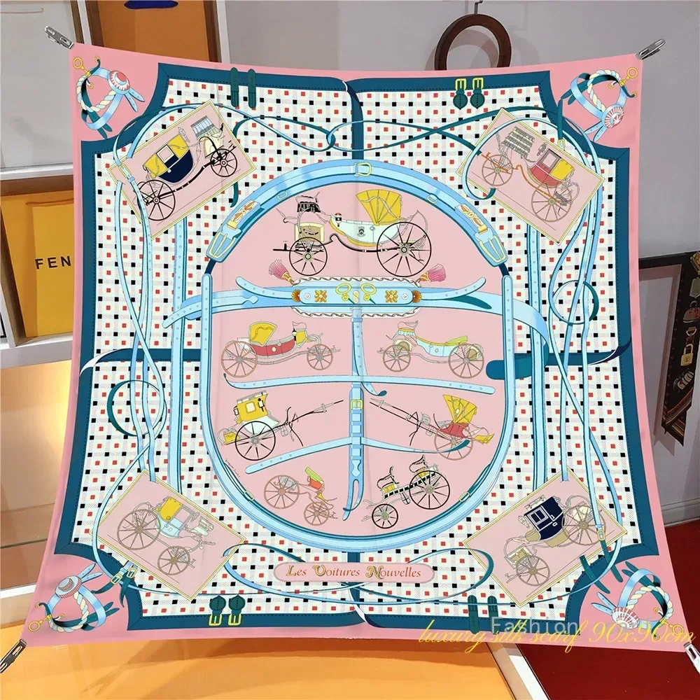 

1PCCarriage Chain, Women's Twill Silk, Machine Edge, Thin Shawl, Large Square Scarf, Headscarf, Scarf Wholesale.