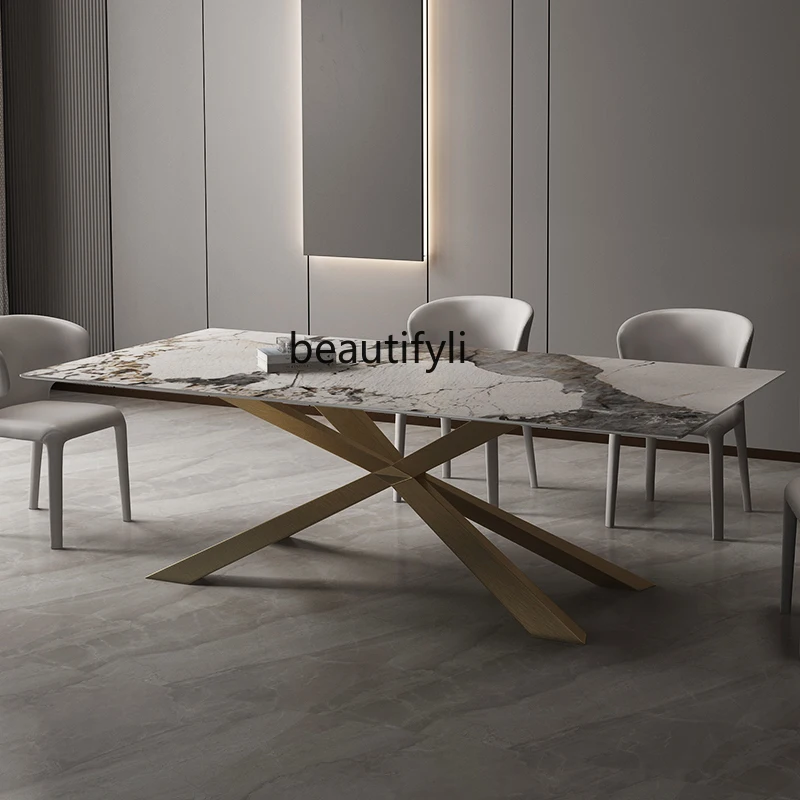 Italian Stone Plate Dining Table and Chair Light Luxury Rectangular Home Designer Luxury Marble