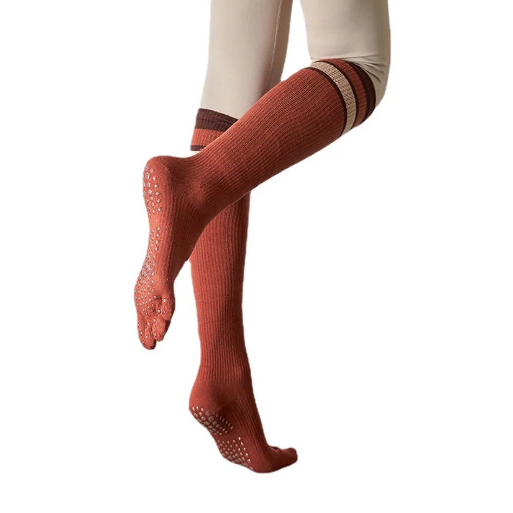 Women's Over - Calf Compression Striped Five - Toe Non - Slip Yoga Socks for Autumn/Winter Dance & Workout