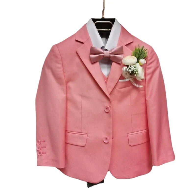 

Spring Gentleman Boys Set Coat + Vest + Shirt + Pants + Tie 5 Pieces Suits C Fashion Rose Color Apparel Long Sleeve Autumn Sets