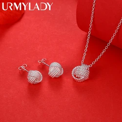 Hot trend 925 Sterling Silver Pretty ball collana orecchini a bottone per set di gioielli da donna accessori da sposa per feste di moda regali